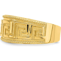 14K Yellow Gold Greek Key Pattern Dome Ring - 8.25mm Band Width by 0