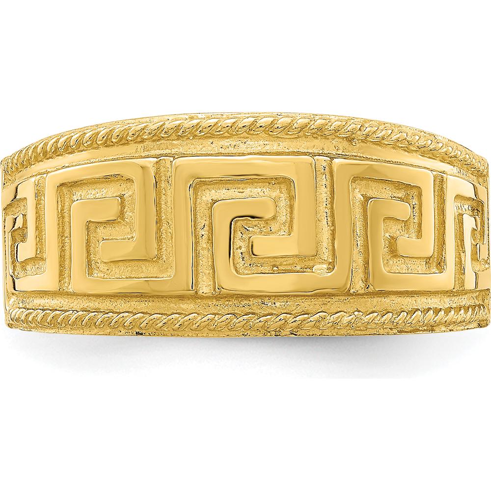 14K Yellow Gold Greek Key Pattern Dome Ring - 8.25mm Band Width by 0