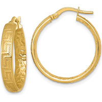 14K Yellow Gold Greek Key Textured 24mm Tube Hoop Earrings by 0