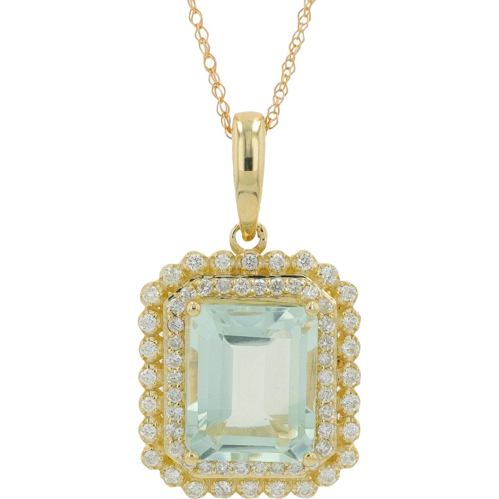 14K Yellow Gold Green Amethyst and Diamond Halo Pendant - 2.60-3.70 Carat Total Gem Weight