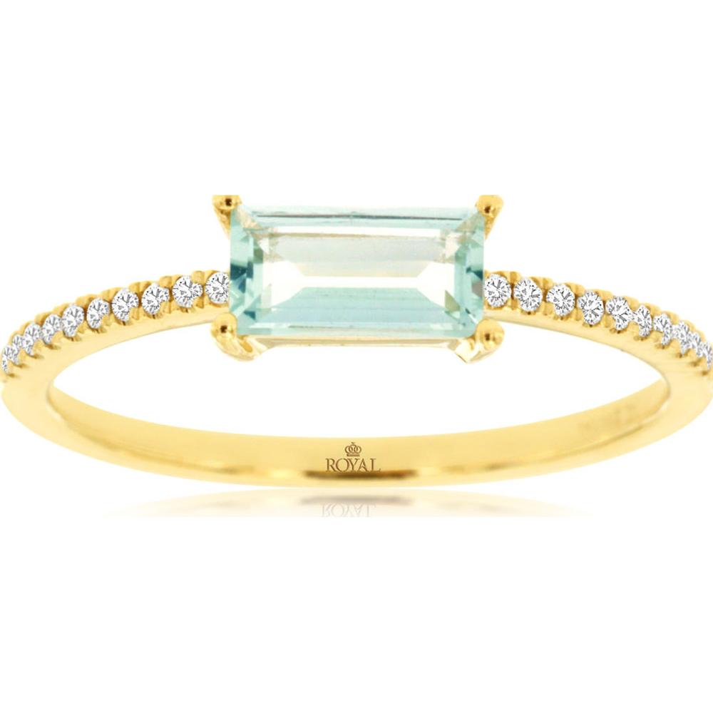 14K Yellow Gold Green Amethyst & Diamond Ring with Emerald Cut Amethyst and Diamond Accents - 0.50 Carats Total Green Amethyst Weight, 0.08 Carats Total Diamond Weight