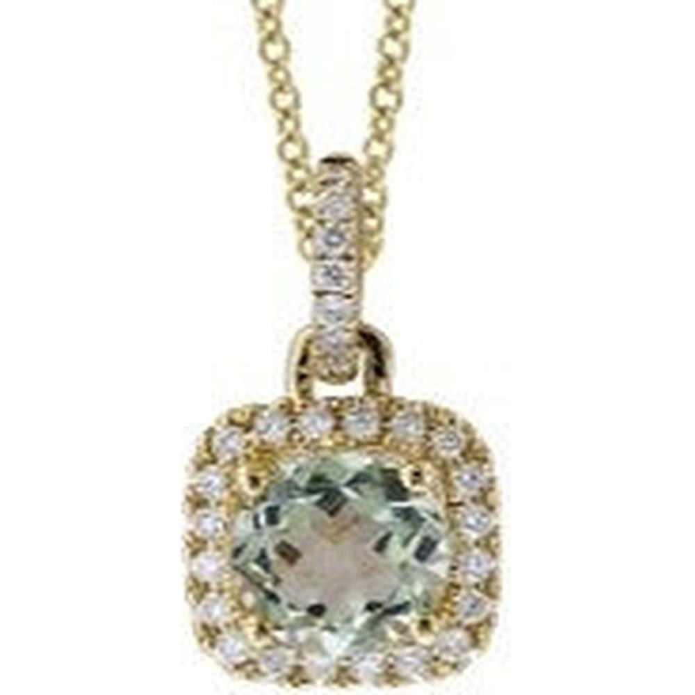 14K Yellow Gold Green Amethyst Halo Pendant with 0.13 Carats Diamond Accent - 0.75 Carats Green Amethyst
