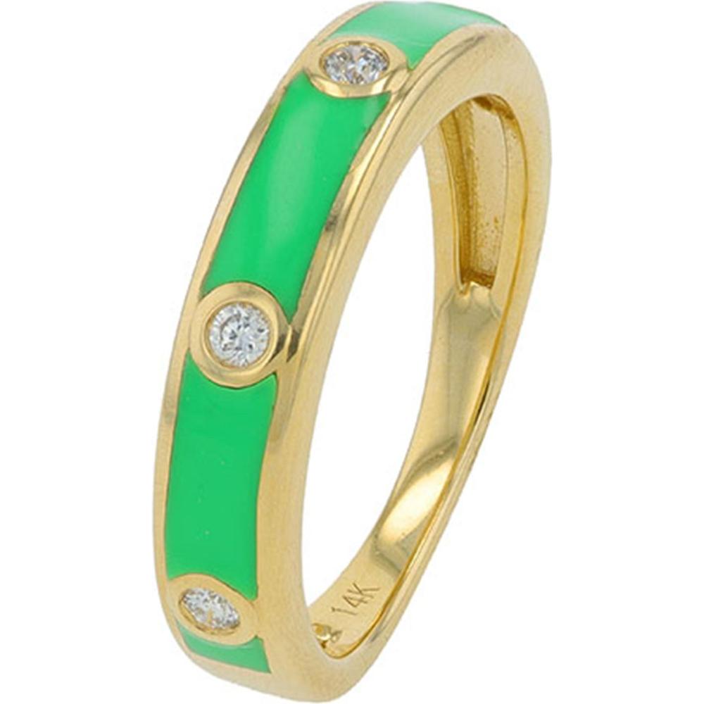 14K Yellow Gold Green Enamel Band with Diamond Inlay - 0.10 Carat Total Diamond Weight