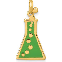 14K Yellow Gold Green Enamel Erlenmeyer Flask Themed Pendant - Polished Finish by Oro Pregiato