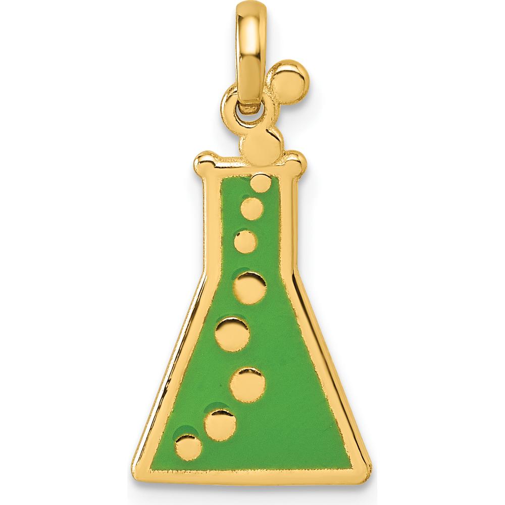 14K Yellow Gold Green Enamel Erlenmeyer Flask Themed Pendant - Polished Finish by Oro Pregiato