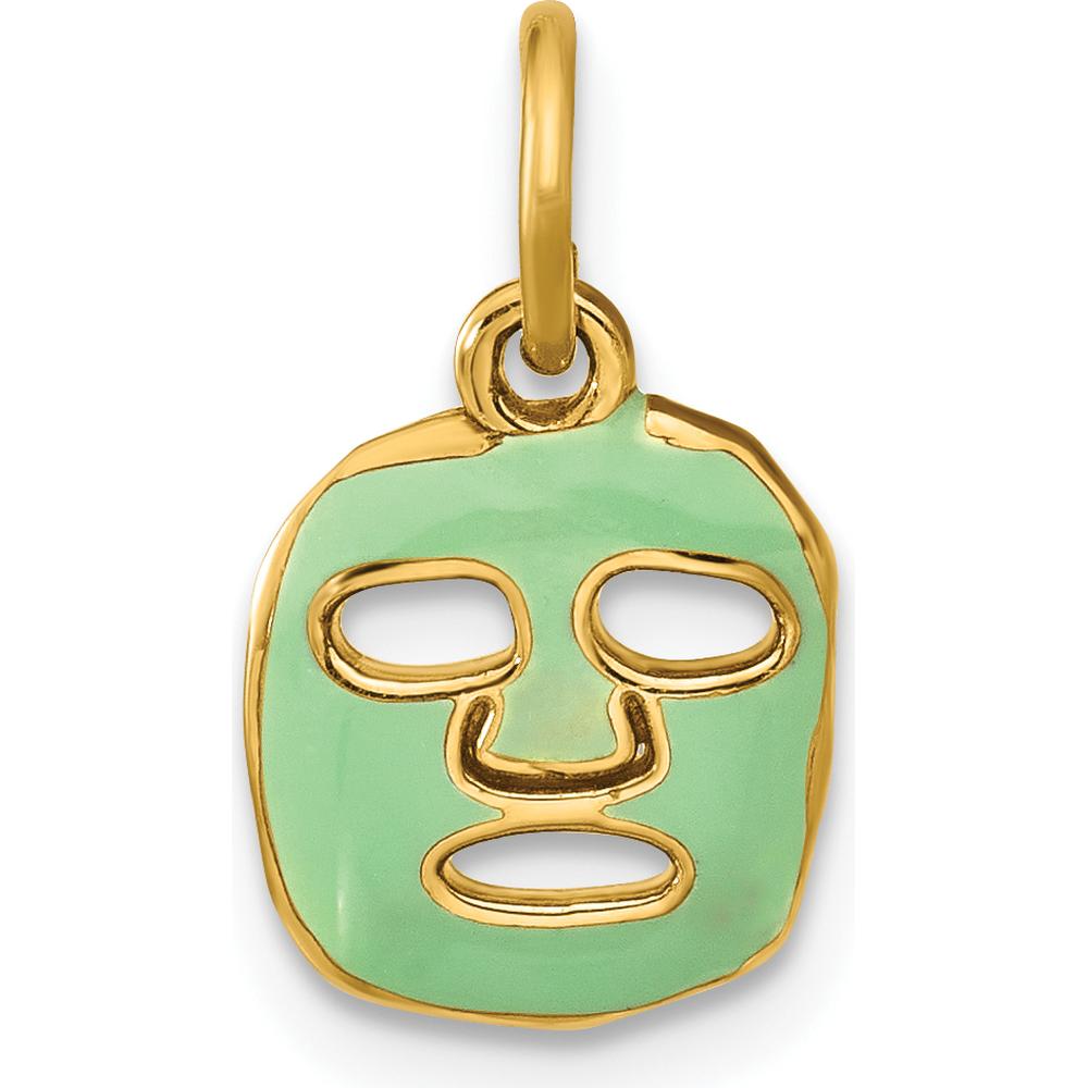 14K Yellow Gold Green Enamel Face Mask Pendant Charm by Oro Pregiato