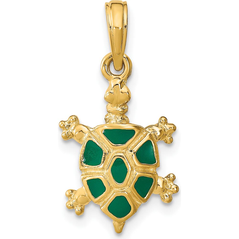 14K Yellow Gold Green Enamel Land Turtle Charm - 23mm Length by Oro Pregiato