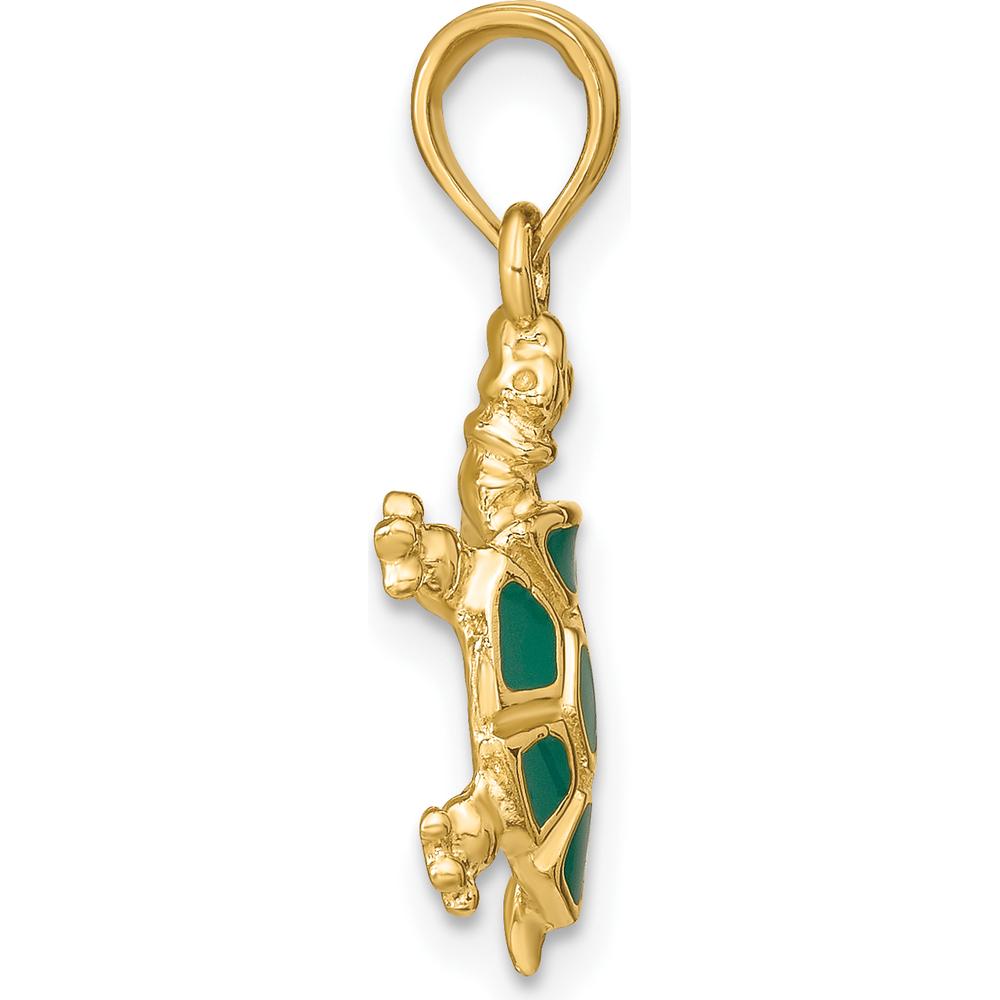 14K Yellow Gold Green Enamel Land Turtle Charm - 23mm Length by Oro Pregiato