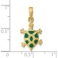 14K Yellow Gold Green Enamel Land Turtle Charm - 23mm Length by Oro Pregiato