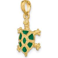 14K Yellow Gold Green Enamel Land Turtle Charm - 23mm Length by Oro Pregiato