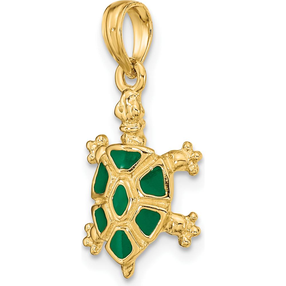 14K Yellow Gold Green Enamel Land Turtle Charm - 23mm Length by Oro Pregiato