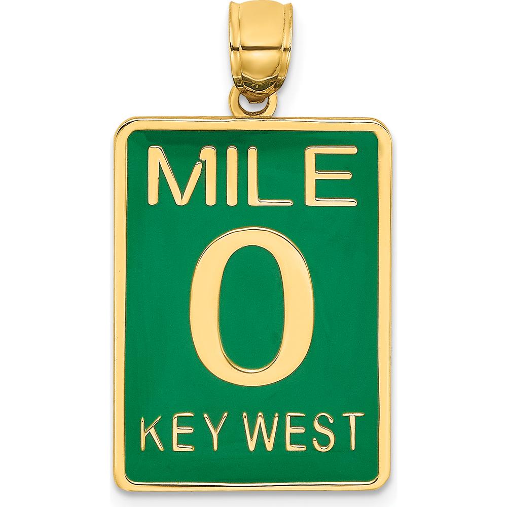 14K Yellow Gold Green Enamel MILE 0 Key West Charm Pendant - 28.7mm Length by Oro Pregiato