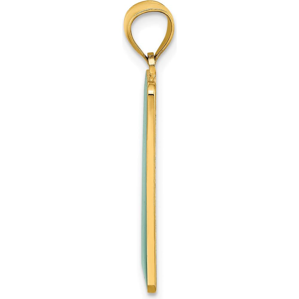 14K Yellow Gold Green Enamel MILE 0 Key West Charm Pendant - 28.7mm Length by Oro Pregiato