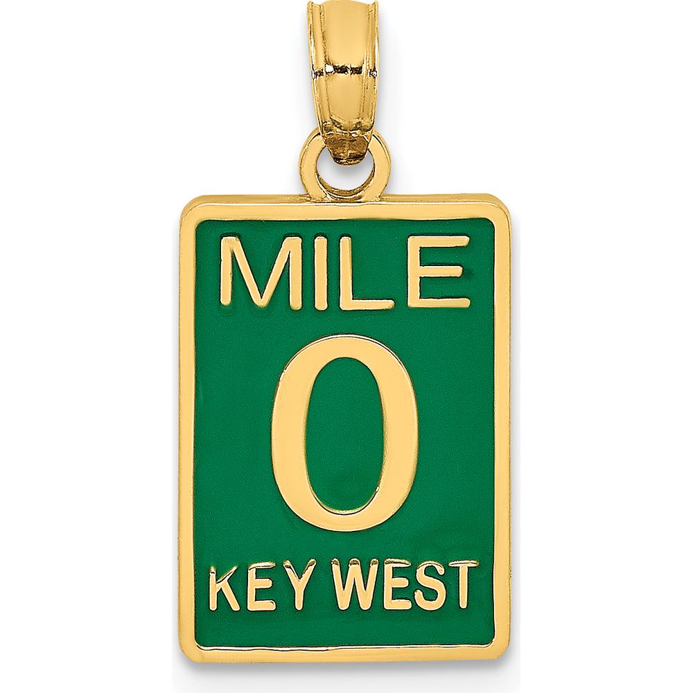 14K Yellow Gold Green Enamel MILE 0 Key West Charm with Textured Back - 19.25mm Length by Oro Pregiato