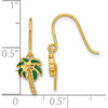 14K Yellow Gold Green Enamel Palm Tree Drop Earrings with French Wire Closure by Oro Pregiato