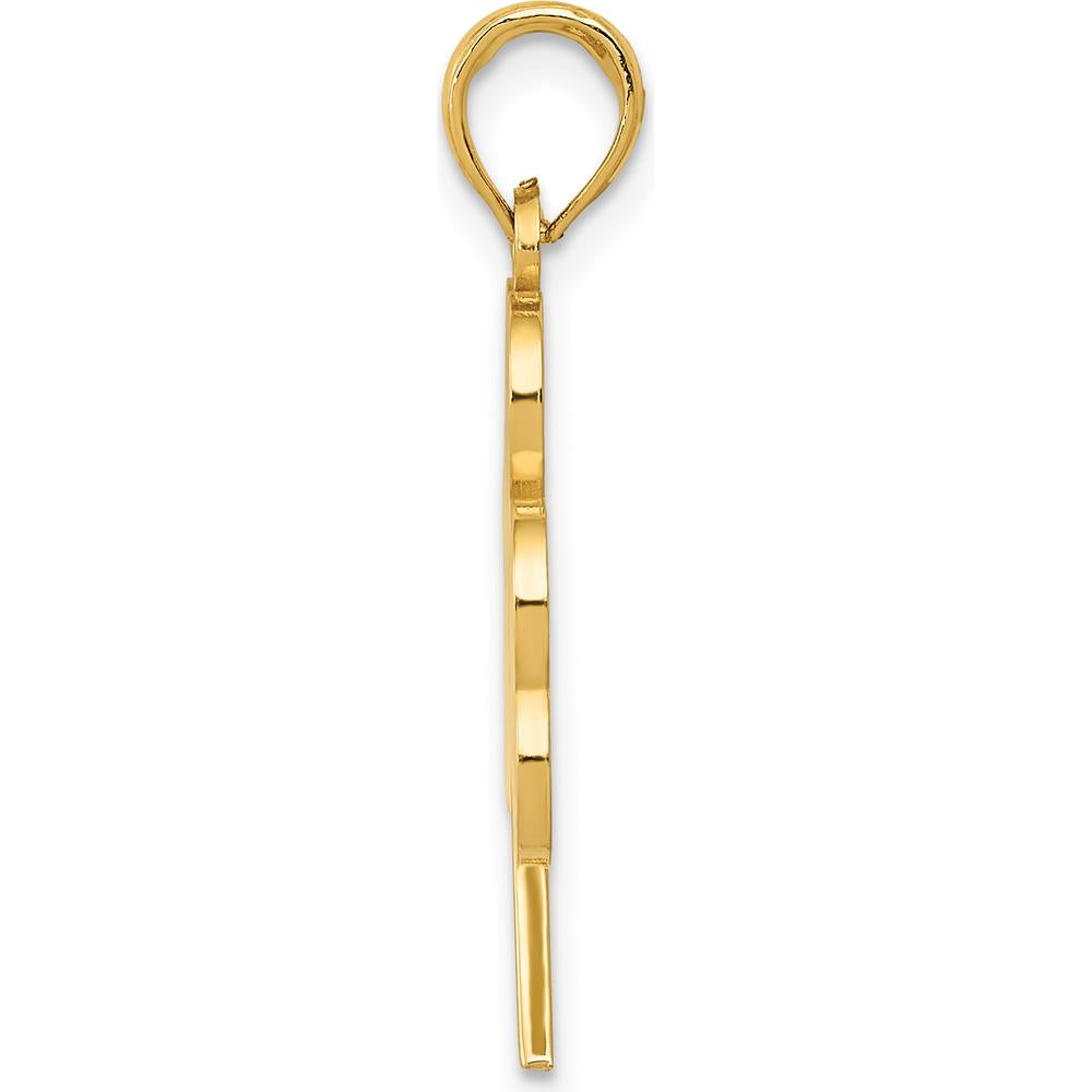 14K Yellow Gold Green Enamel Shamrock Pendant with Textured Back - 30mm Length by Oro Pregiato