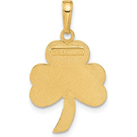 14K Yellow Gold Green Enamel Shamrock Pendant with Textured Back - 30mm Length by Oro Pregiato
