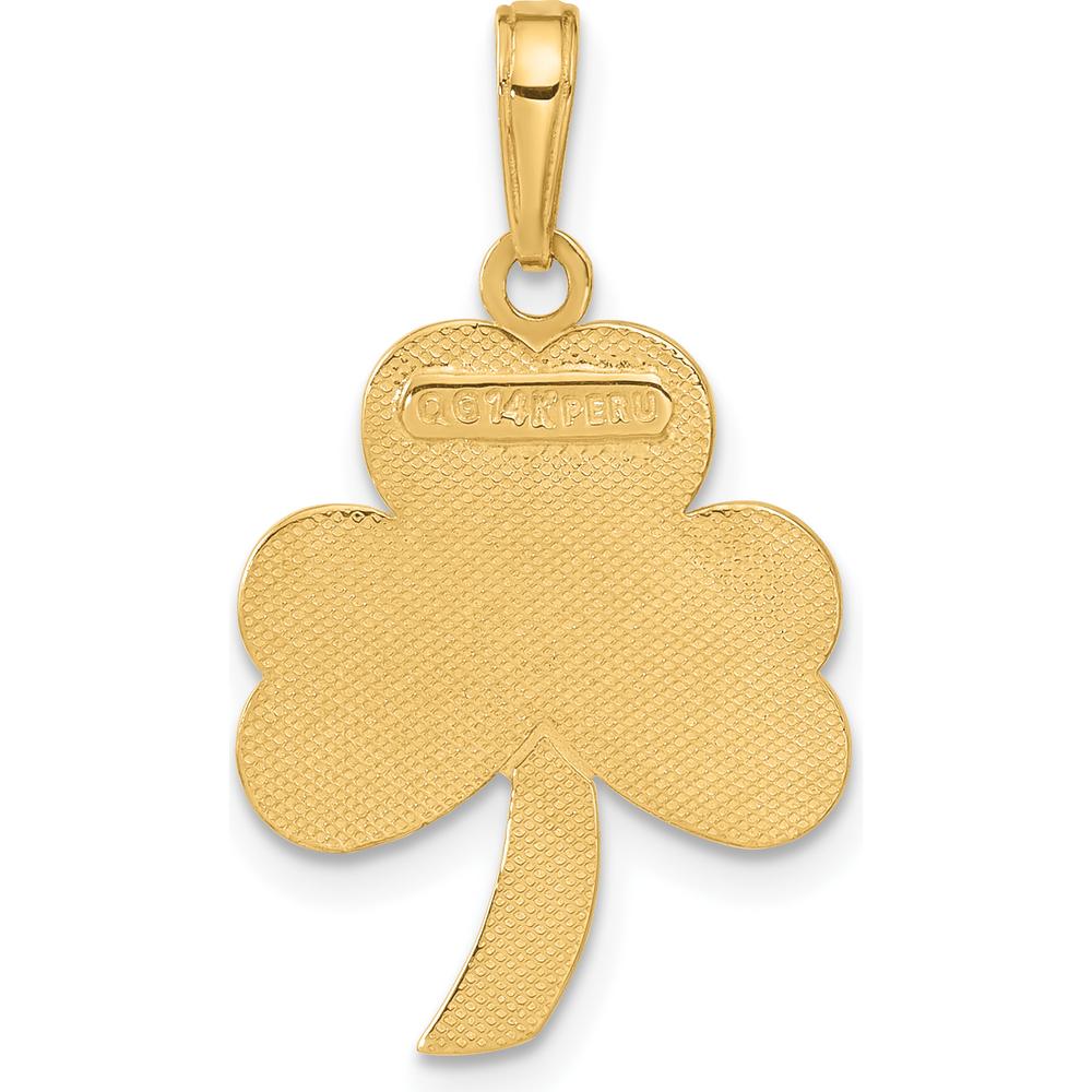 14K Yellow Gold Green Enamel Shamrock Pendant with Textured Back - 30mm Length by Oro Pregiato
