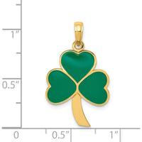 14K Yellow Gold Green Enamel Shamrock Pendant with Textured Back - 30mm Length by Oro Pregiato