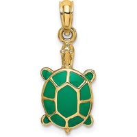14K Yellow Gold Green Enamel Tortoise Pendant Charm - Polished Finish by Oro Pregiato
