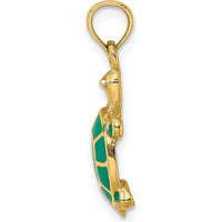 14K Yellow Gold Green Enamel Tortoise Pendant Charm - Polished Finish by Oro Pregiato