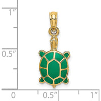 14K Yellow Gold Green Enamel Tortoise Pendant Charm - Polished Finish by Oro Pregiato