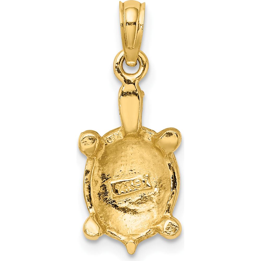 14K Yellow Gold Green Enamel Tortoise Pendant Charm - Polished Finish by Oro Pregiato