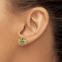14K Yellow Gold Green Enamel Turtle Post Earrings - 7mm by 0