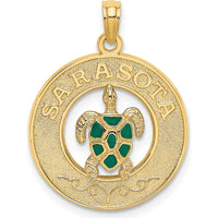 14K Yellow Gold Green Enamel Turtle Sarasota Circle Charm by Oro Pregiato