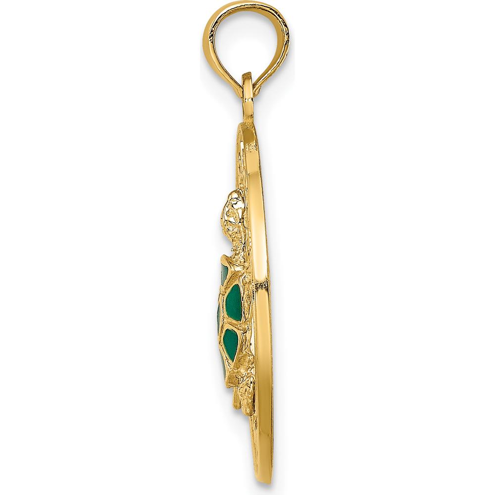 14K Yellow Gold Green Enamel Turtle Sarasota Circle Charm by Oro Pregiato
