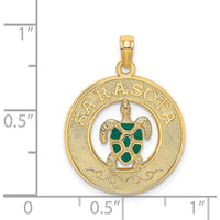 14K Yellow Gold Green Enamel Turtle Sarasota Circle Charm by Oro Pregiato