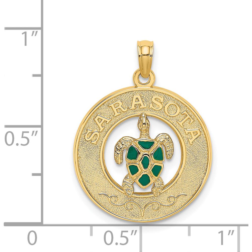 14K Yellow Gold Green Enamel Turtle Sarasota Circle Charm by Oro Pregiato