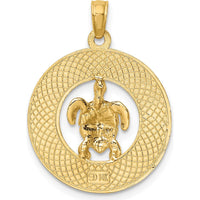 14K Yellow Gold Green Enamel Turtle Sarasota Circle Charm by Oro Pregiato