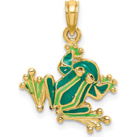 14K Yellow Gold Green Enameled Frog Charm - Playful Nature-Inspired Pendant by Oro Pregiato
