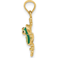 14K Yellow Gold Green Enameled Frog Charm - Playful Nature-Inspired Pendant by Oro Pregiato