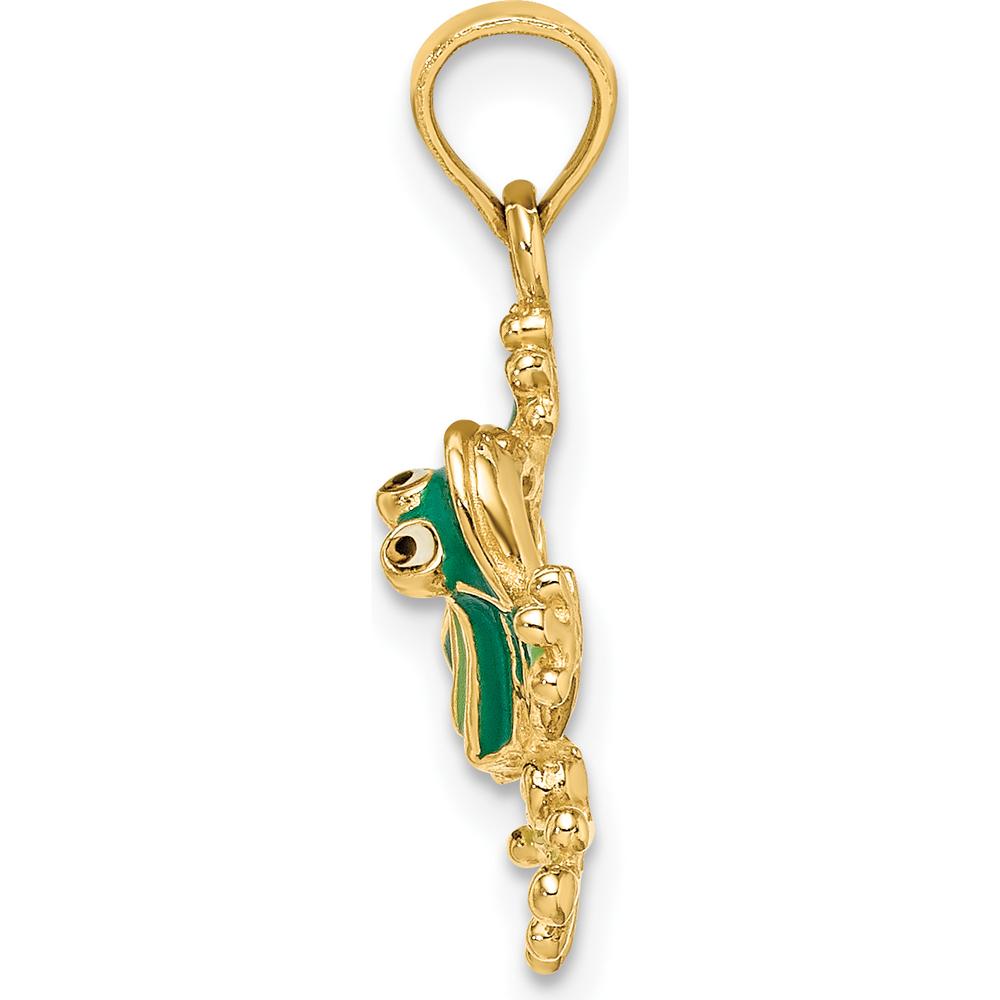 14K Yellow Gold Green Enameled Frog Charm - Playful Nature-Inspired Pendant by Oro Pregiato