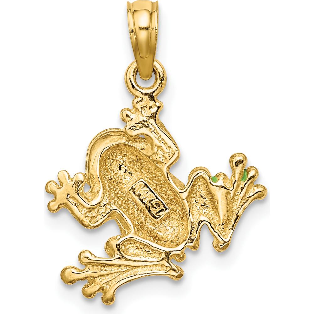 14K Yellow Gold Green Enameled Frog Charm - Playful Nature-Inspired Pendant by Oro Pregiato