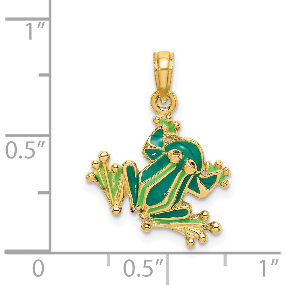 14K Yellow Gold Green Enameled Frog Charm - Playful Nature-Inspired Pendant by Oro Pregiato