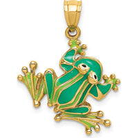 14K Yellow Gold Green Enameled Frog Charm - Polished Finish 26.9mm Length by Oro Pregiato