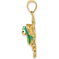 14K Yellow Gold Green Enameled Frog Charm - Polished Finish 26.9mm Length by Oro Pregiato