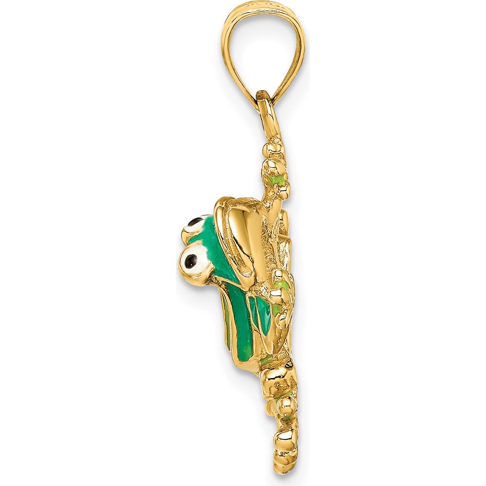 14K Yellow Gold Green Enameled Frog Charm - Polished Finish 26.9mm Length by Oro Pregiato