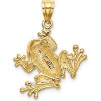 14K Yellow Gold Green Enameled Frog Charm - Polished Finish 26.9mm Length by Oro Pregiato