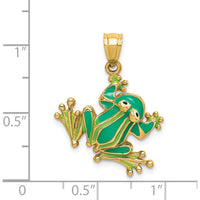 14K Yellow Gold Green Enameled Frog Charm - Polished Finish 26.9mm Length by Oro Pregiato