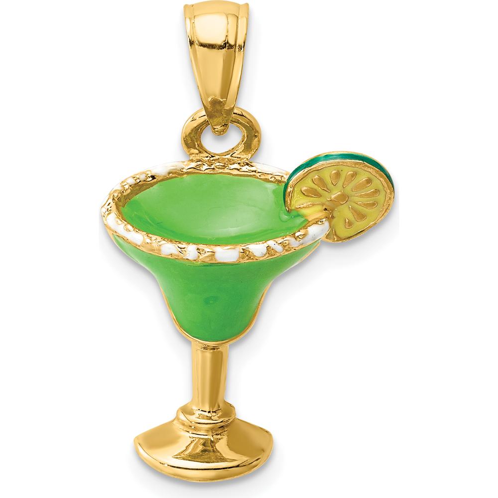 14K Yellow Gold Green Enameled Margarita Glass Charm with Lime Wedge by Oro Pregiato