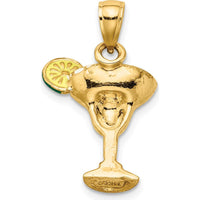 14K Yellow Gold Green Enameled Margarita Glass Charm with Lime Wedge by Oro Pregiato