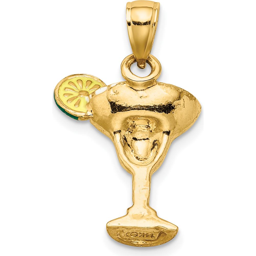 14K Yellow Gold Green Enameled Margarita Glass Charm with Lime Wedge by Oro Pregiato
