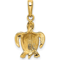 14K Yellow Gold Green Enameled Sea Turtle Pendant - Ocean Inspired Charm by Oro Pregiato