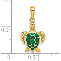 14K Yellow Gold Green Enameled Sea Turtle Pendant - Ocean Inspired Charm by Oro Pregiato