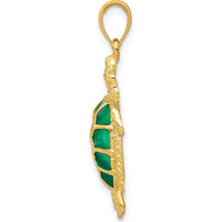 14K Yellow Gold Green Enameled Sea Turtle Pendant with Textured Finish by Oro Pregiato