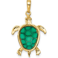 14K Yellow Gold Green Enameled Sea Turtle Pendant with Textured Finish by Oro Pregiato